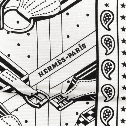Hermes Silk Sangles En ZigZag Bandana Scarf 55 Black White 3 of 4