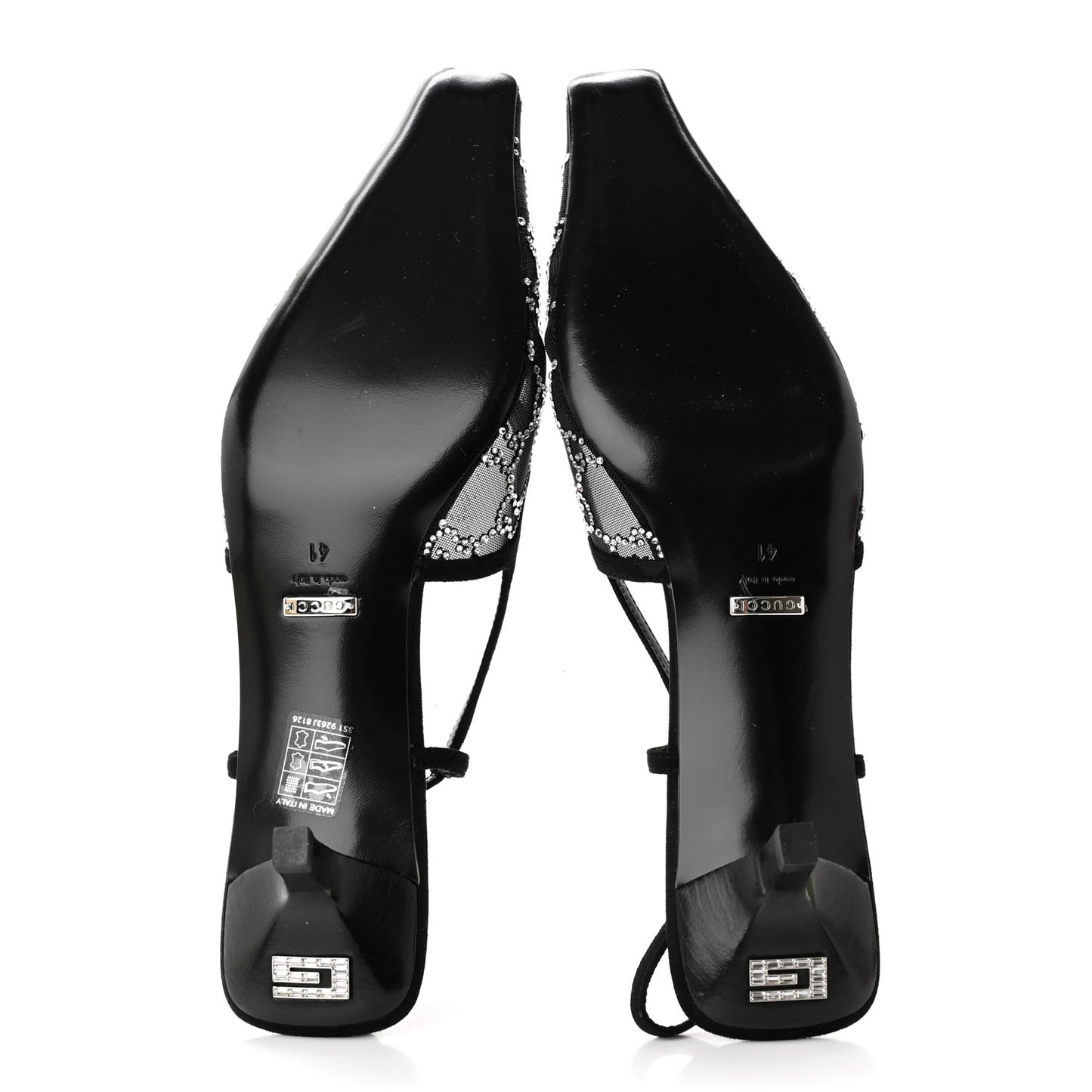 Tela Retino Kid Scamosciato Crystal GG Monogram Square G 35mm Slingback Pumps 41 Black
