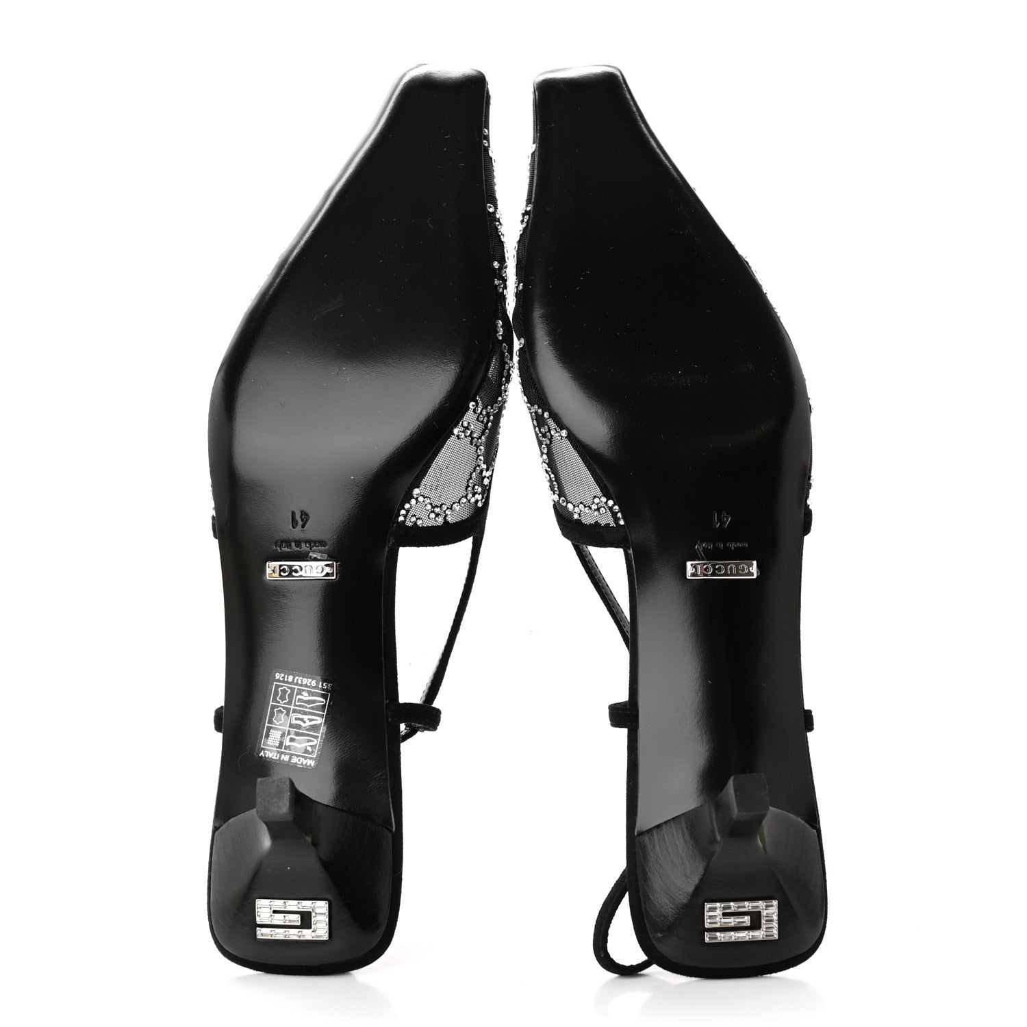 Gucci Tela Retino Kid Scamosciato Crystal GG Monogram Square G 35mm Slingback Pumps 41 Black 5 of 9