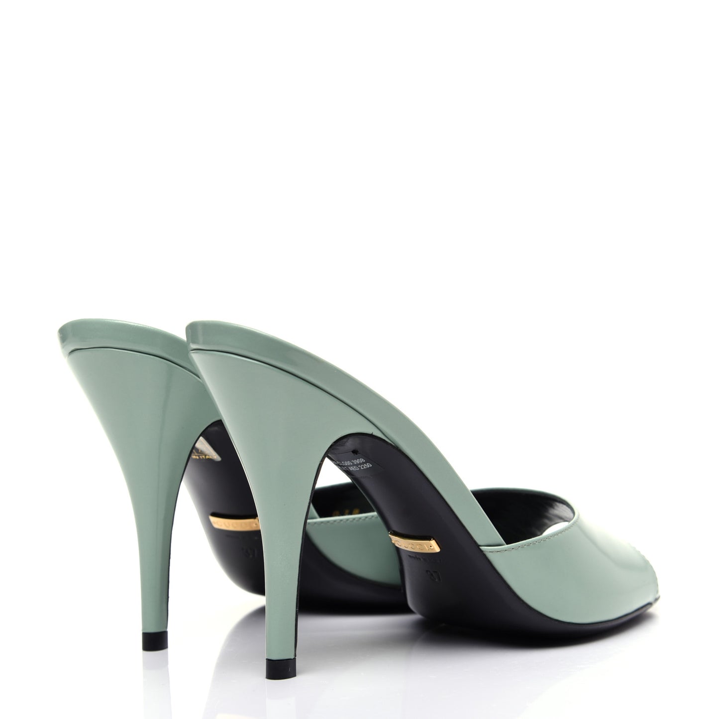 Polished Calfskin Scarlet Mid Heel Slide Sandals 37 Aqua Green