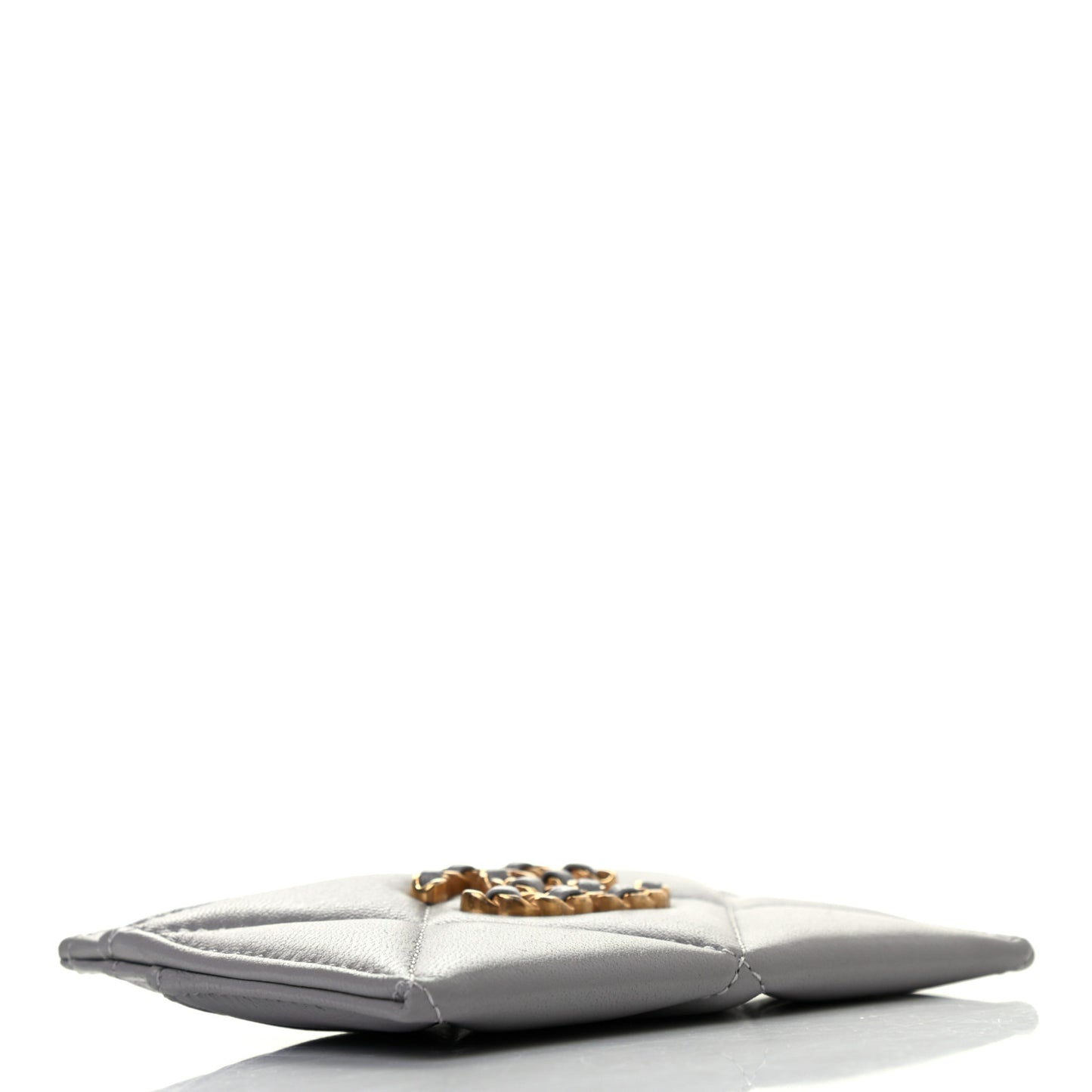 Lambskin Quilted Chanel 19 Card Holder Grey