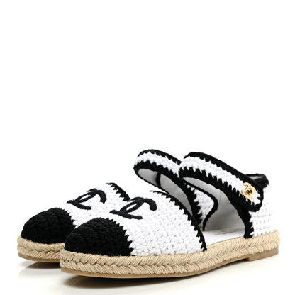 Chanel Braided Knit Cap Toe CC Ankle Strap Espadrilles 39 White Black 3 of 9