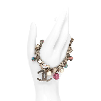 Chanel Pearl Glass Beaded CC Charm Bracelet Silver Multicolor 2 of 5