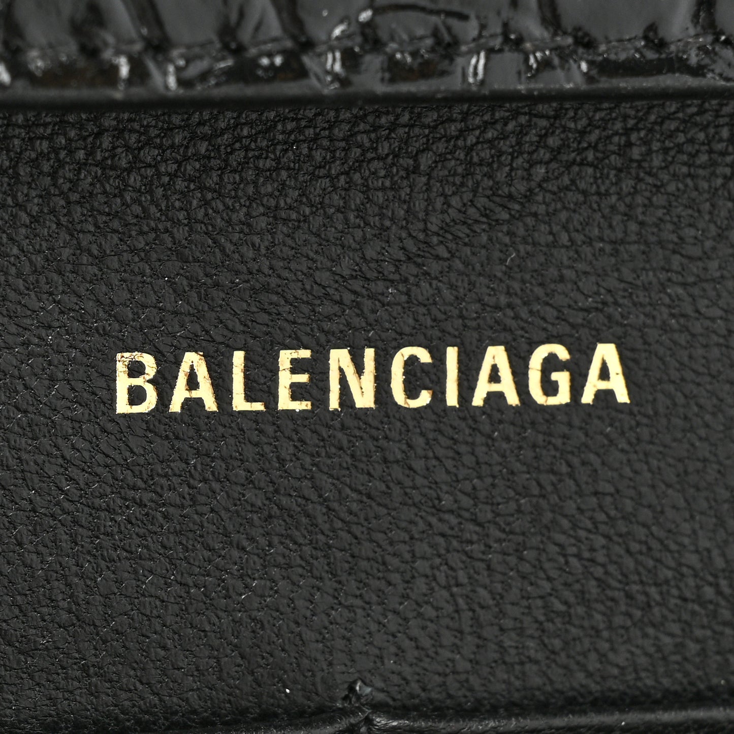 Shiny Calfskin Crocodile Embossed Hourglass Chain Bag Black