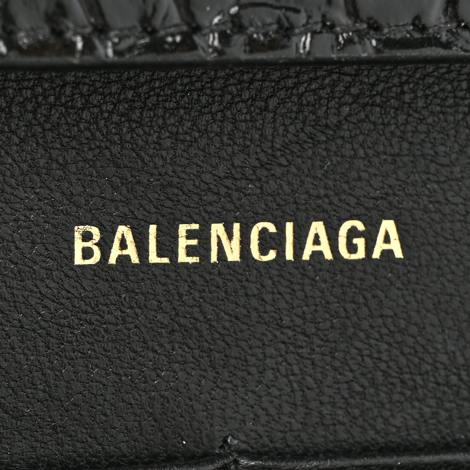 Balenciaga Shiny Calfskin Crocodile Embossed Hourglass Chain Bag Black 7 of 11
