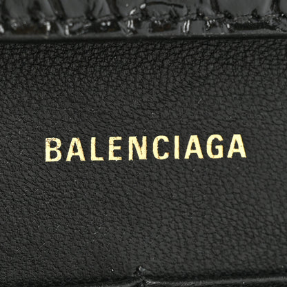 Balenciaga Shiny Calfskin Crocodile Embossed Hourglass Chain Bag Black 7 of 11