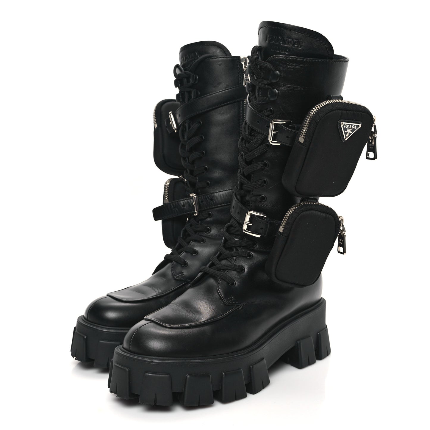 Spazzolato Rois Re-Nylon Metal Triangle Logo Monolith Pouch Pocket 55mm Tall Combat Boots 40 Black