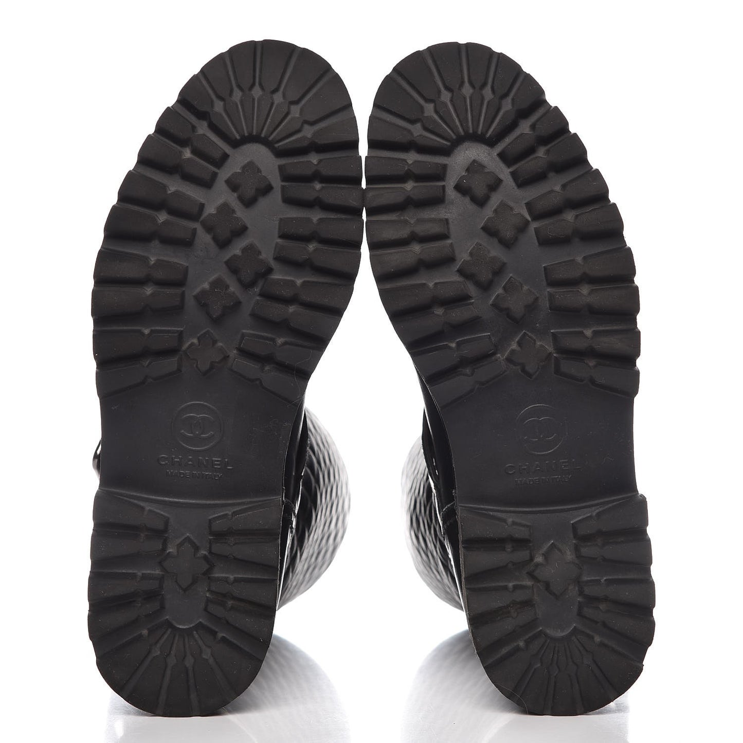 Calfskin Quilted Biker Boots 38.5 Black