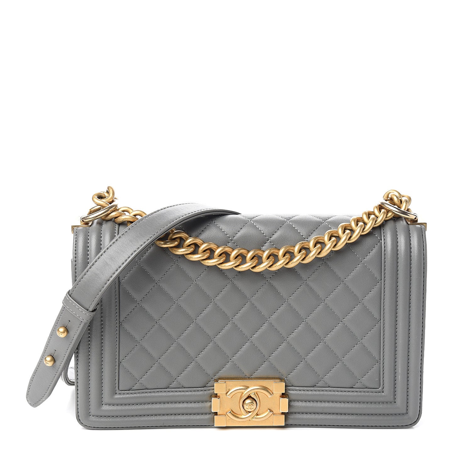 Calfskin Quilted Medium Boy Flap Grey