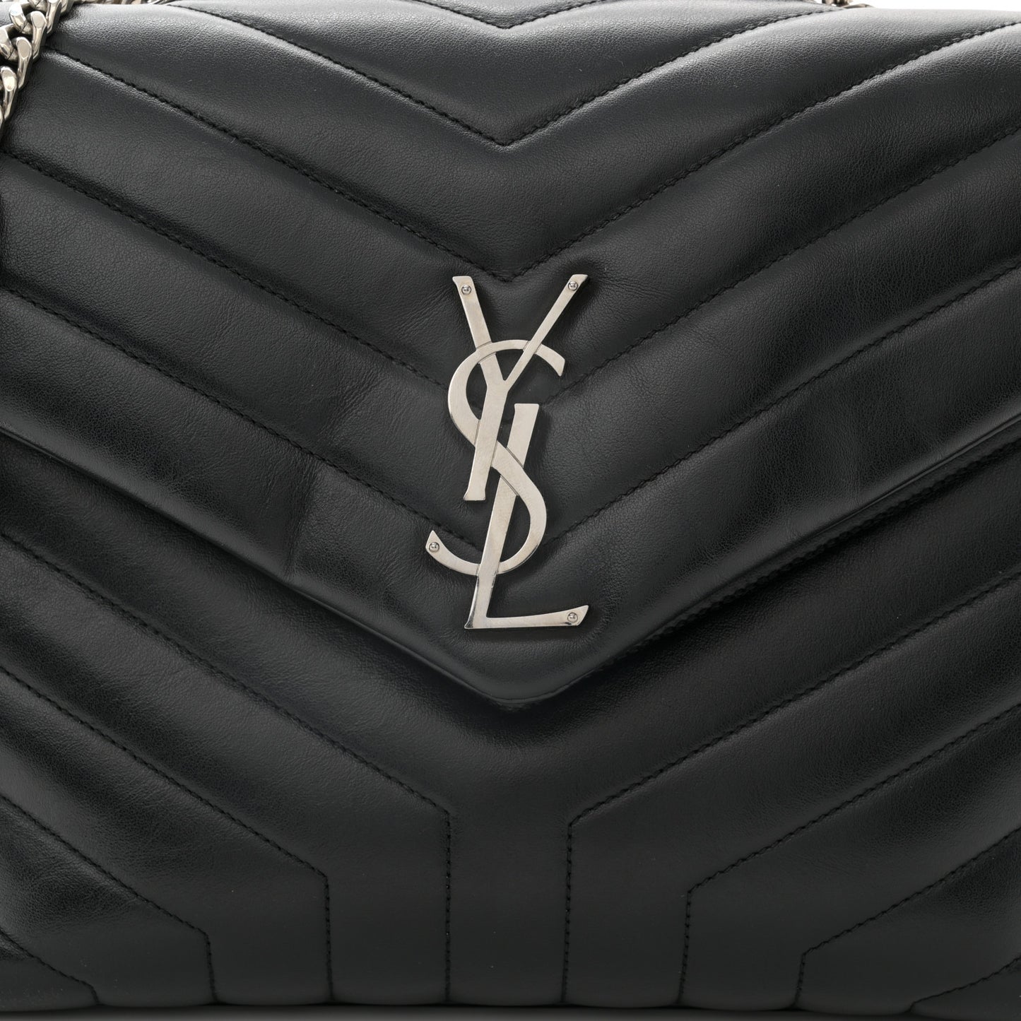 Calfskin Y Quilted Monogram Medium Loulou Chain Satchel Black