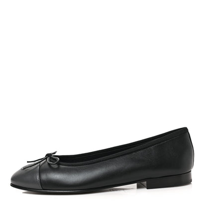 Chanel Lambskin CC Cap Toe Ballerina Flats 37 Black Dark Grey 1 of 8