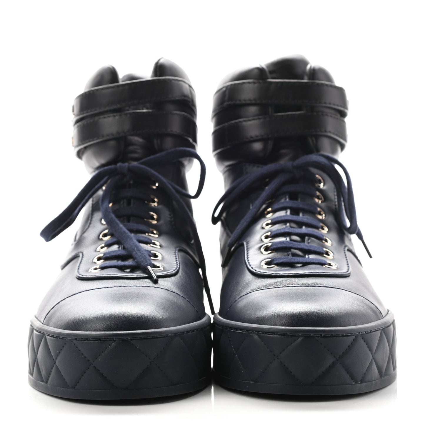 Lambskin Logo High Top Sneakers 42 Navy Black