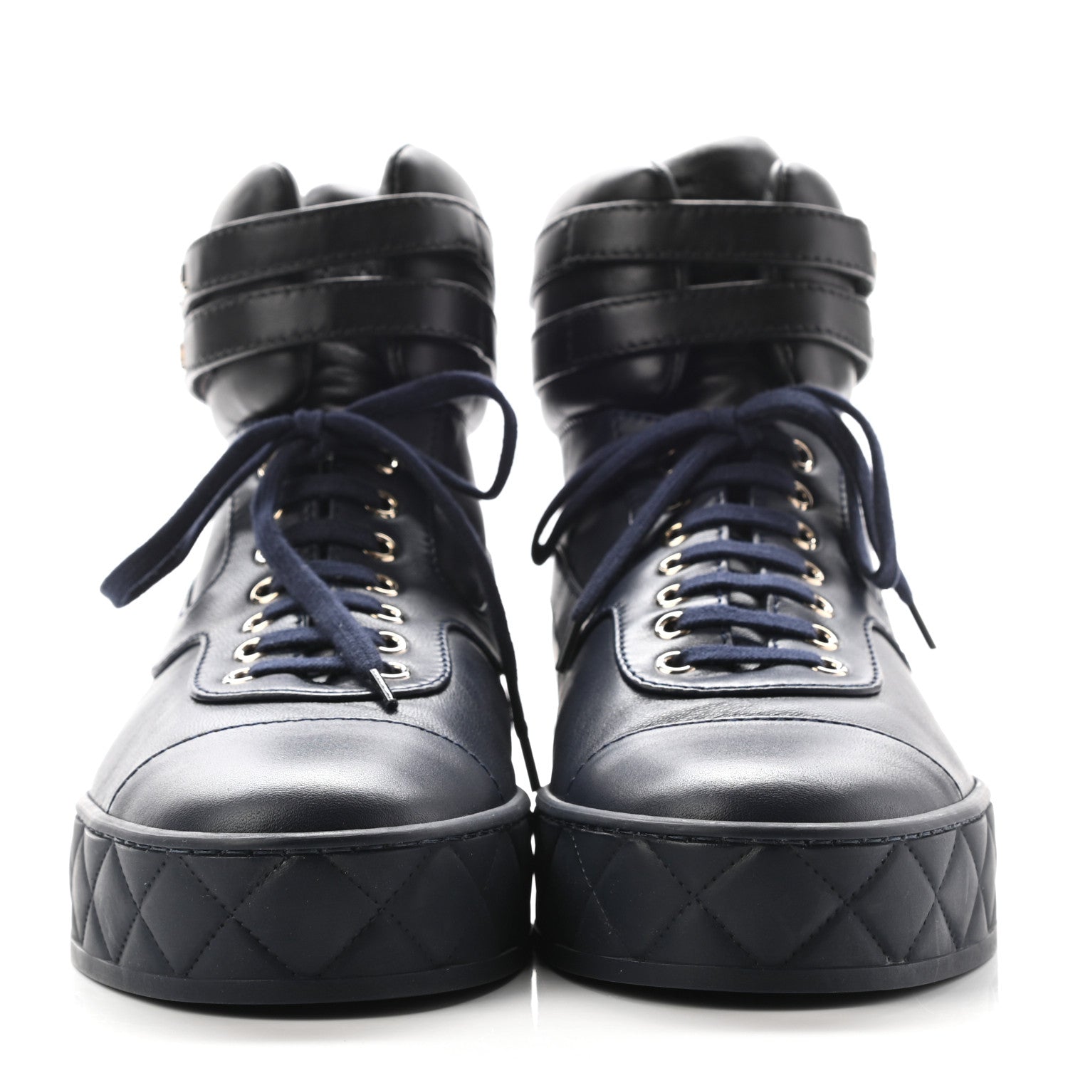 Chanel Lambskin Logo High Top Sneakers 42 Navy Black 2 of 8