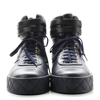 Chanel Lambskin Logo High Top Sneakers 42 Navy Black 2 of 8