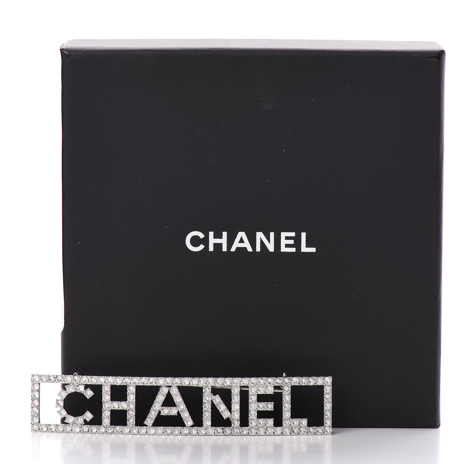 Chanel Crystal Logo Brooch Silver 5 of 5