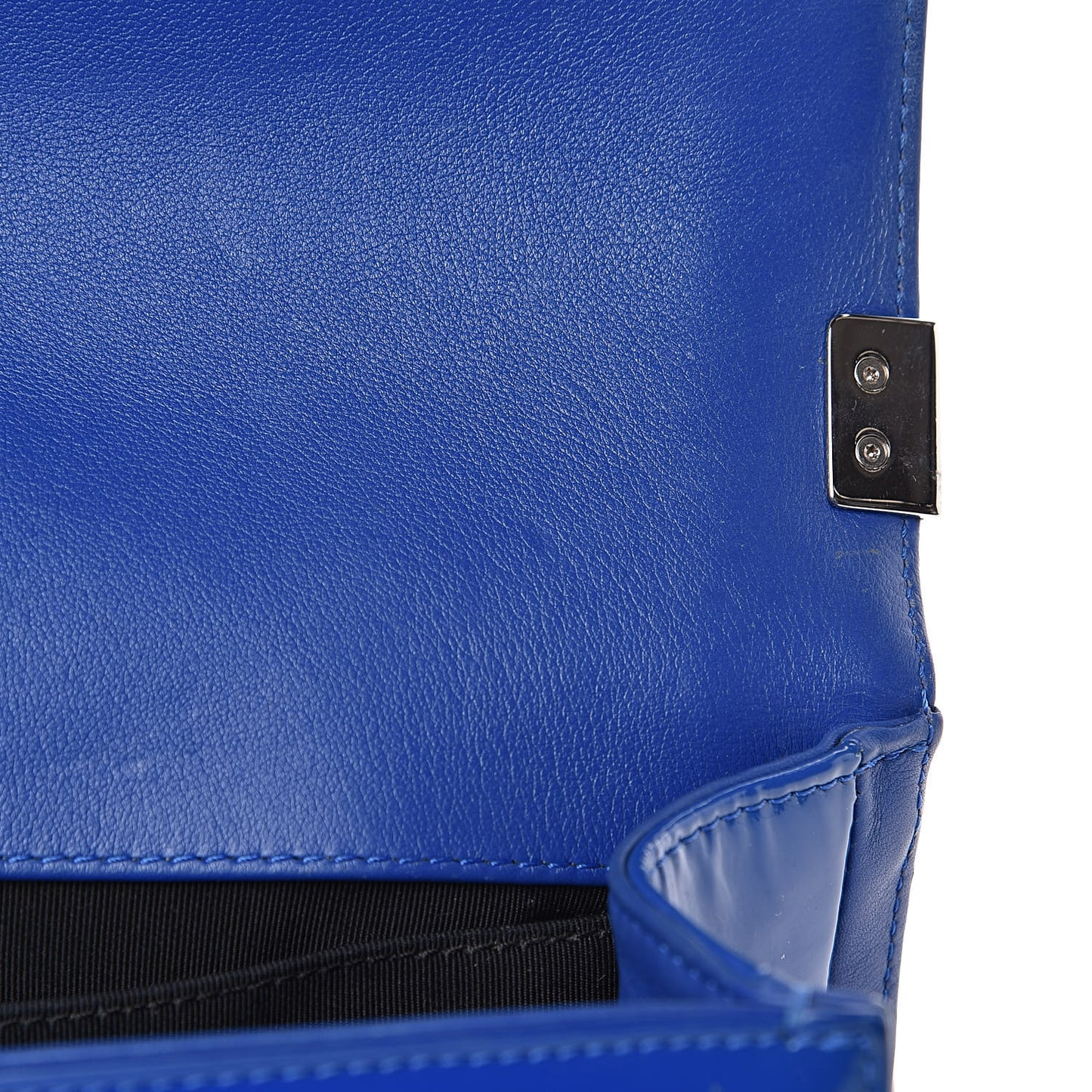 Patent Calfskin Quilted Medium Plexiglass Boy Flap Blue