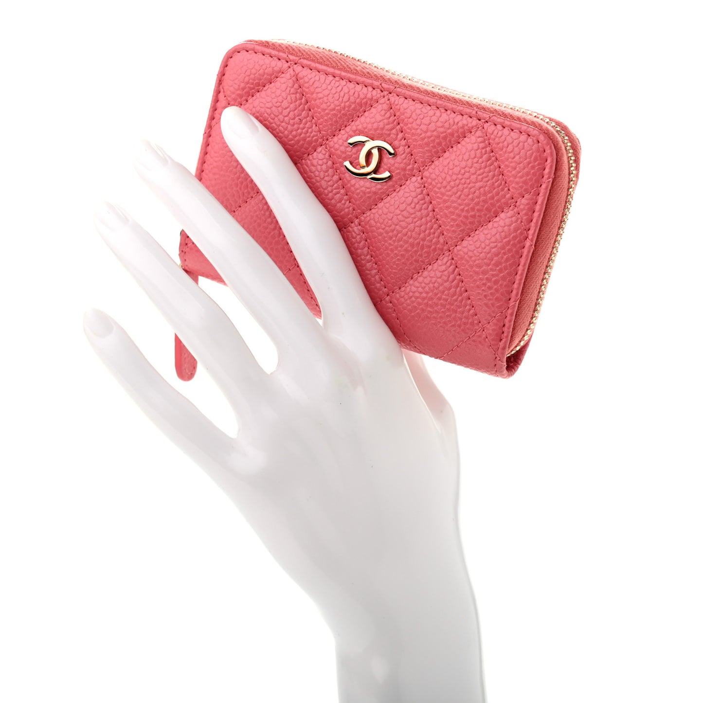 Caviar Quilted Zip Coin Purse Dark Pink