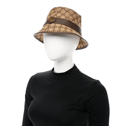 Gucci Monogram Textured Dollar Calfskin GG Jago Bucket Hat S Cacao Beige 2 of 9