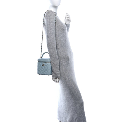 Chanel Caviar Quilted Small Top Handle Vanity Case With Chain Light Blue 2 of 12