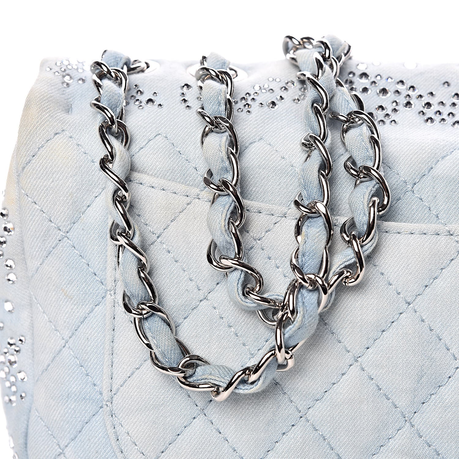 Chanel Denim Quilted Swarovski Crystal Flap Blue 22 of 22