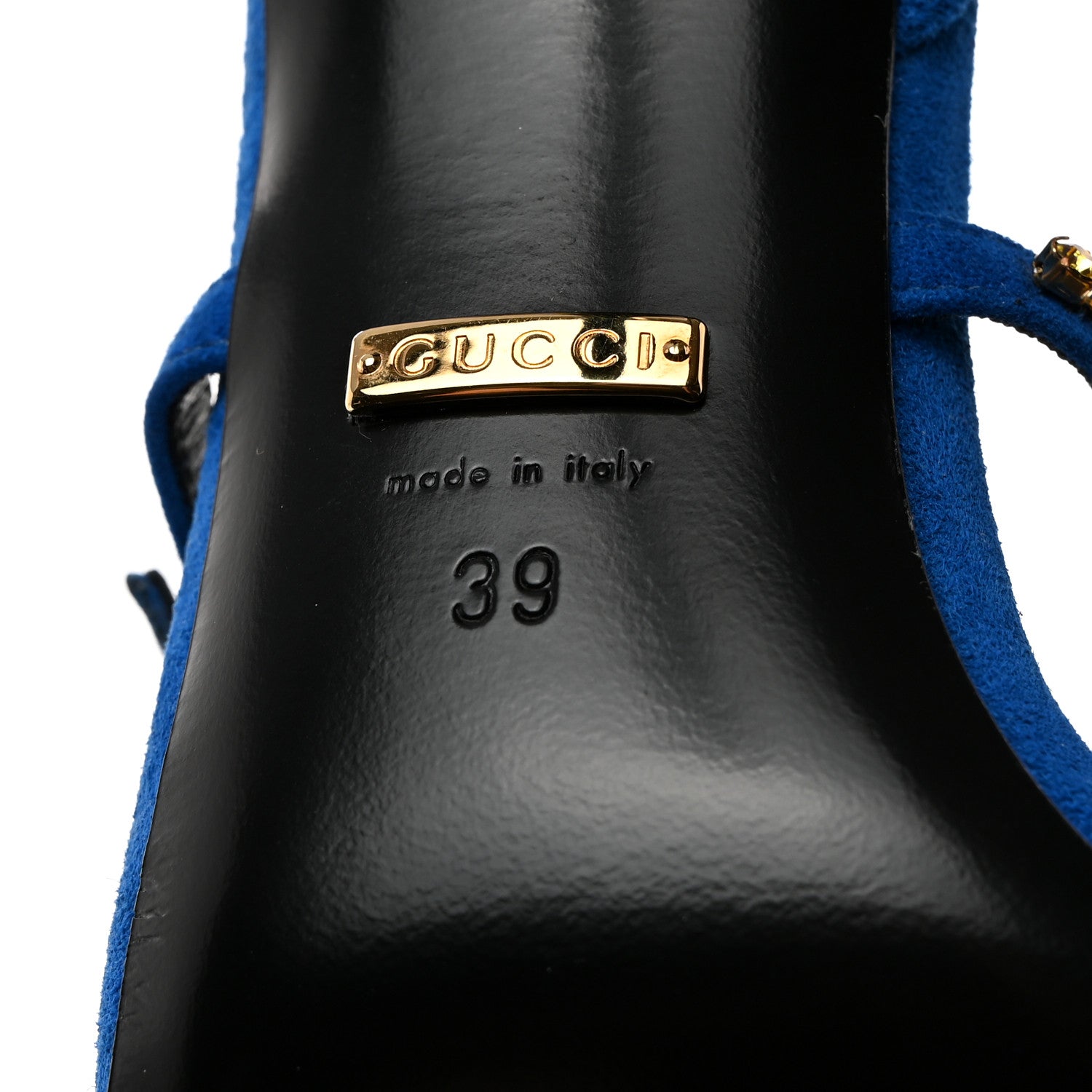 Gucci Kid Scamosciato Crystal Embellished Carmen High Heel Sandals 39 Bright Blue 7 of 10