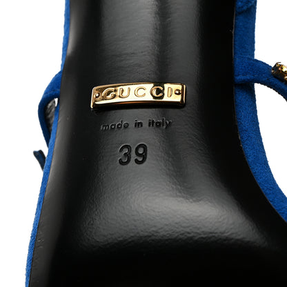 Gucci Kid Scamosciato Crystal Embellished Carmen High Heel Sandals 39 Bright Blue 7 of 10