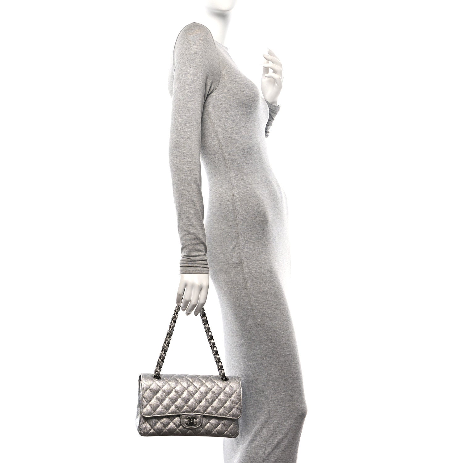 Chanel Metallic Caviar Quilted Medium Double Flap Silver 2 of 11