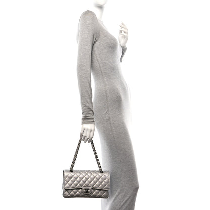 Chanel Metallic Caviar Quilted Medium Double Flap Silver 2 of 11