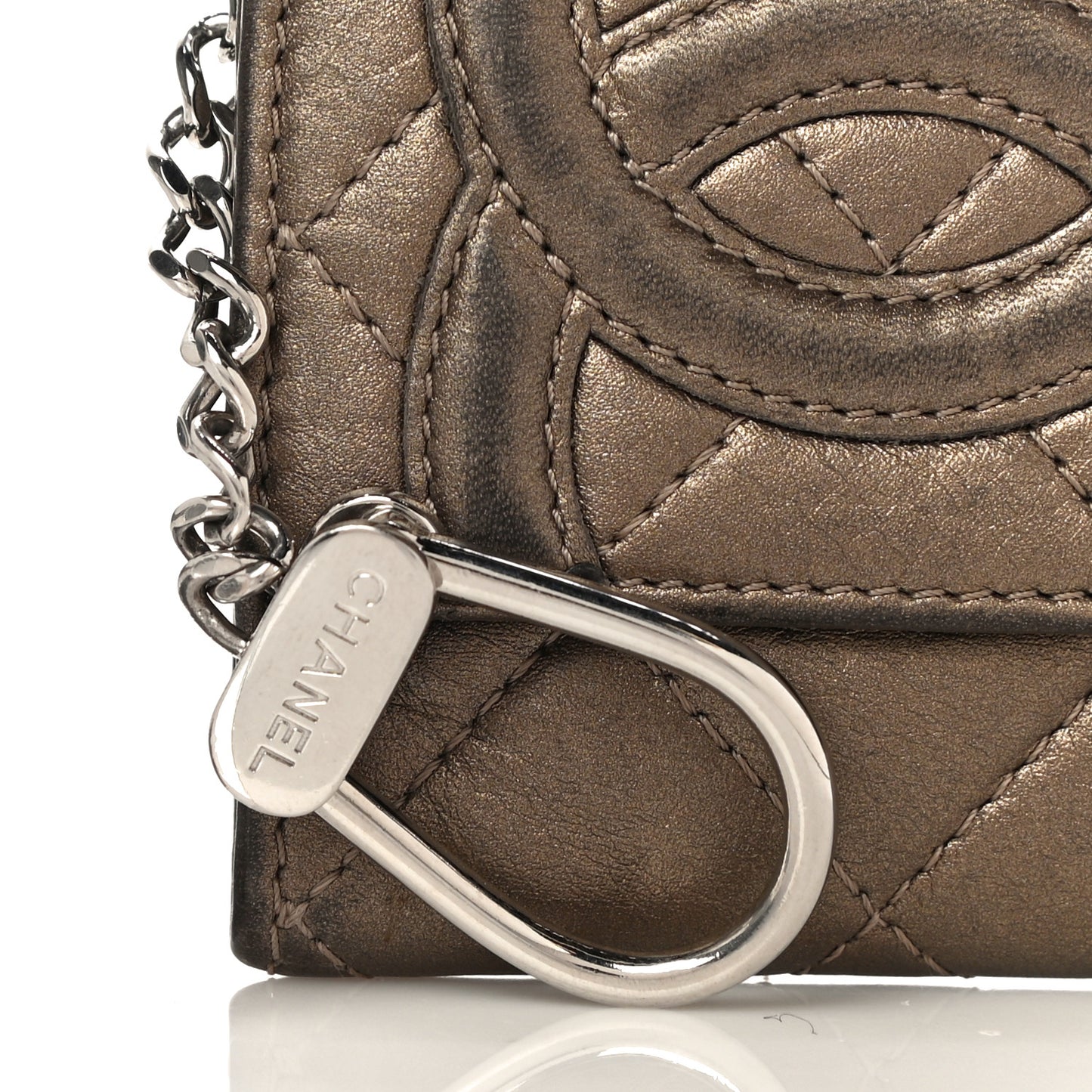 Metallic Calfskin Quilted Cambon Key Holder Case Bronze