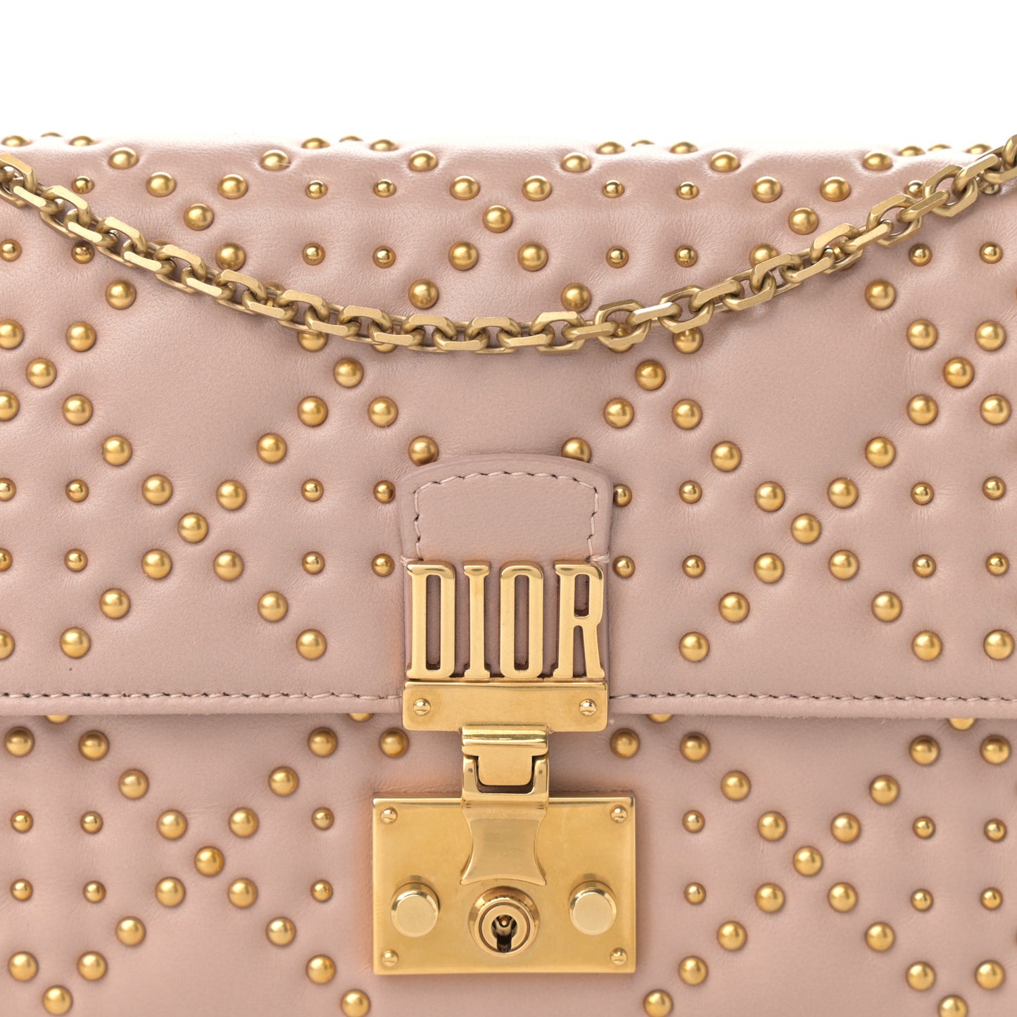 Lambskin Cannage Studded Dioraddict Wallet on Chain Clutch Nude