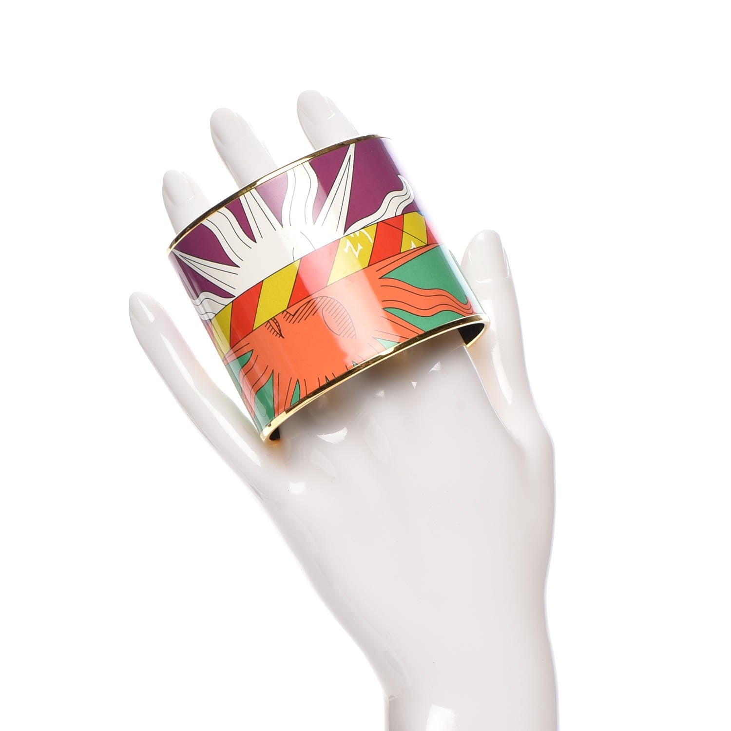 Hermes Enamel Printed Mega Wide Astrologie Bracelet 65 Vert Fluo Rose Indien Cobalt 2 of 7