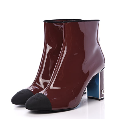 Chanel Patent Grosgrain CC Cap Toe Boots 41 Burgundy Black 3 of 10
