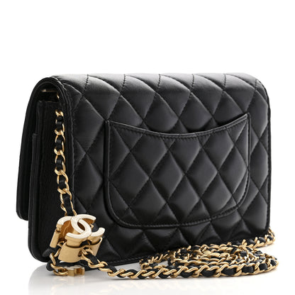 Chanel Lambskin Quilted Enamel CC Wallet on Chain WOC Black 3 of 12