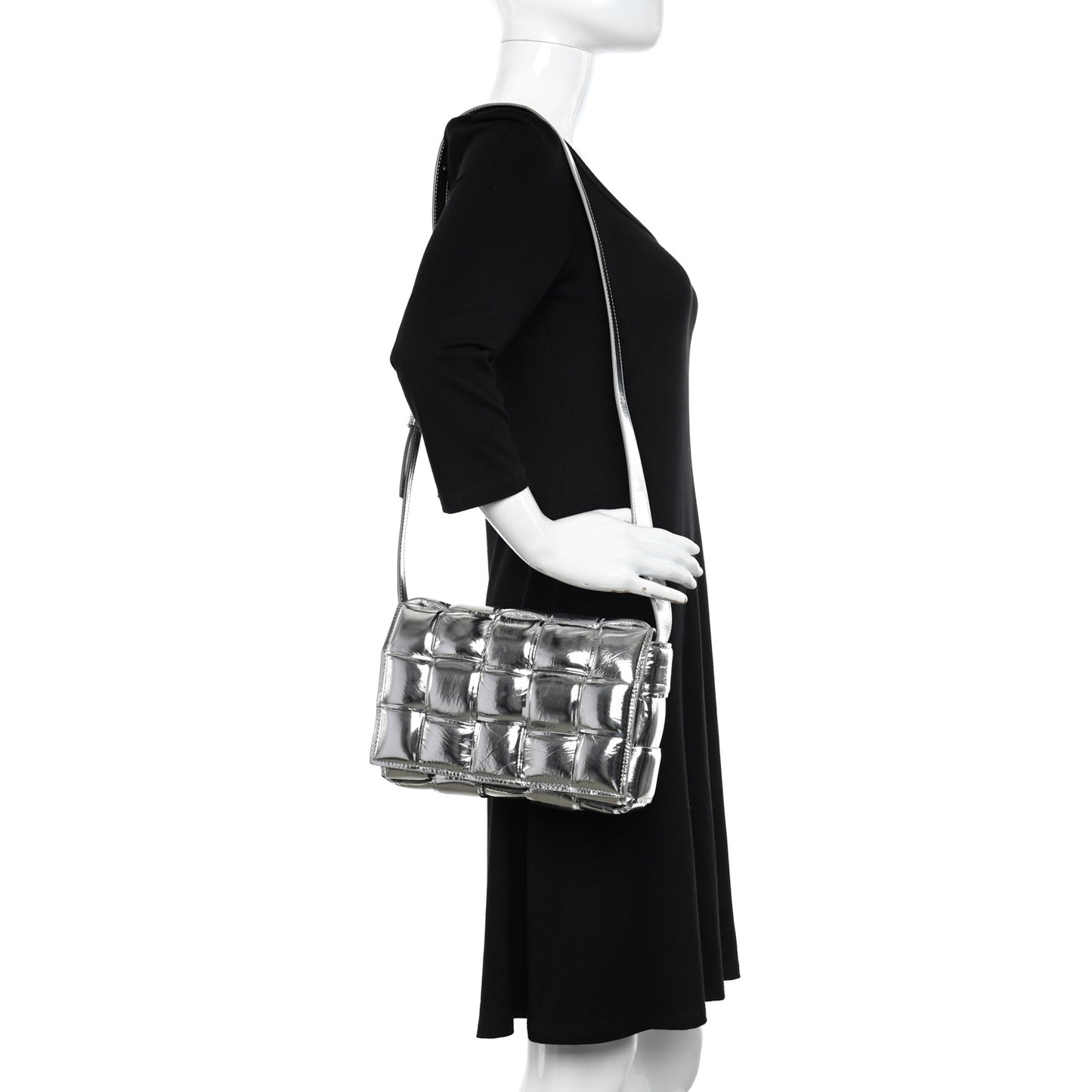 Metallic Lambskin Padded Cassette Crossbody Bag Silver