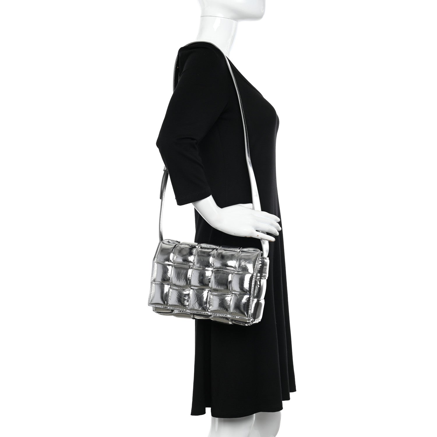 Bottega Veneta Metallic Lambskin Padded Cassette Crossbody Bag Silver 2 of 9