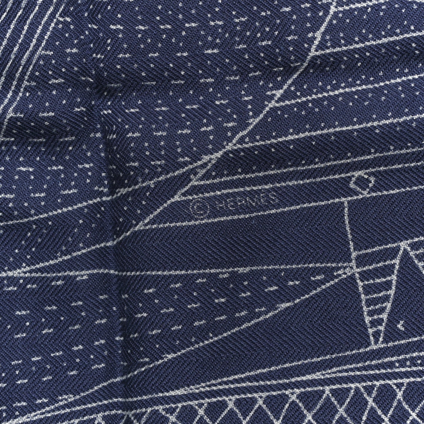Cashmere Silk Patchwork Horse Shawl 140 Bleu De Chine Blanc