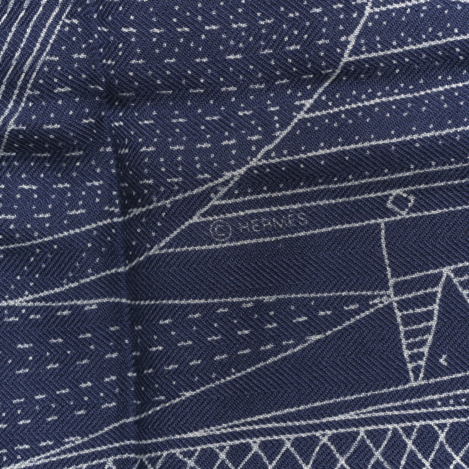 Hermes Cashmere Silk Patchwork Horse Shawl 140 Bleu De Chine Blanc 4 of 6
