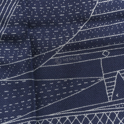 Hermes Cashmere Silk Patchwork Horse Shawl 140 Bleu De Chine Blanc 4 of 6