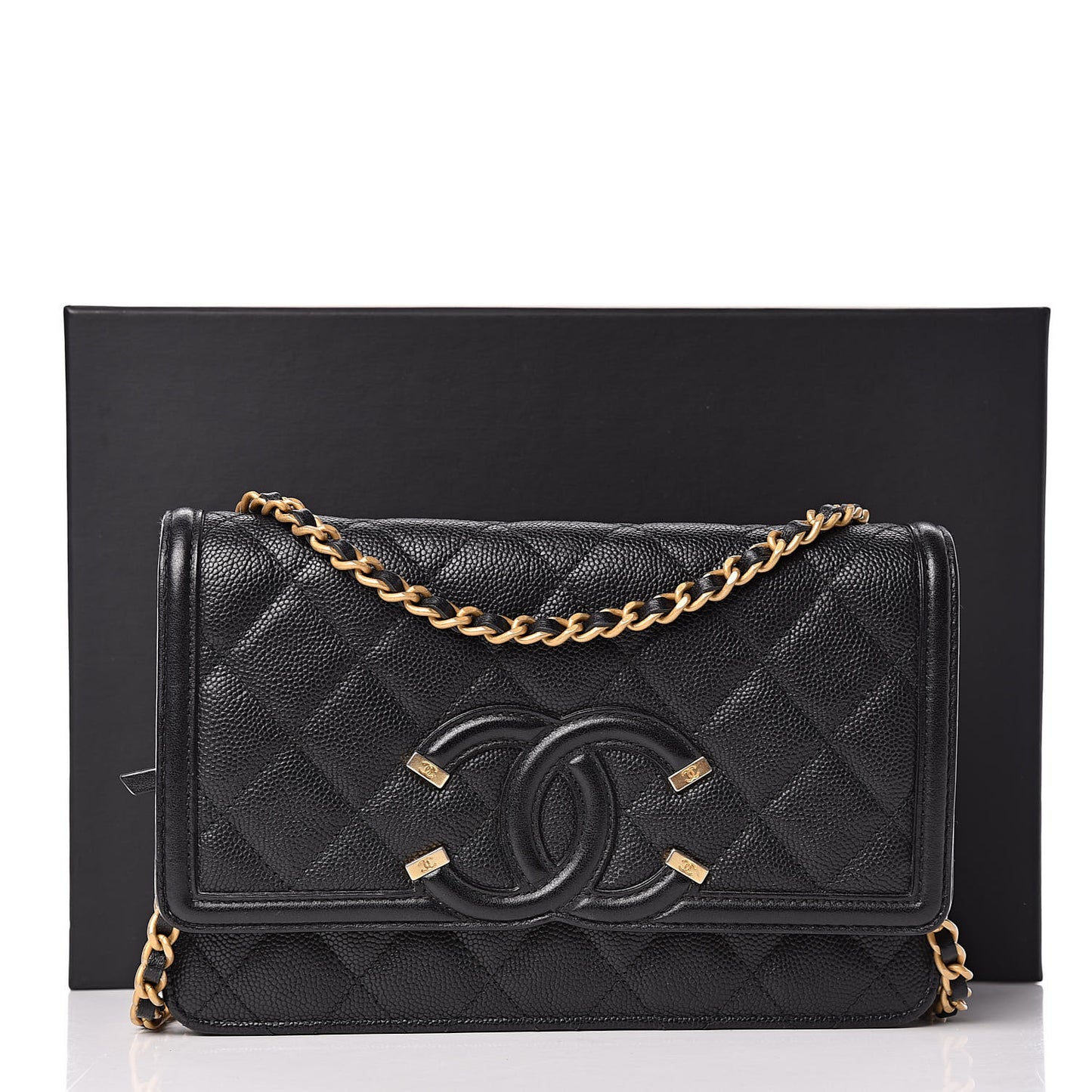Caviar Quilted CC Filigree Wallet On Chain WOC Black