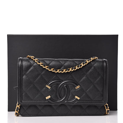 Chanel Caviar Quilted CC Filigree Wallet On Chain WOC Black 12 of 12