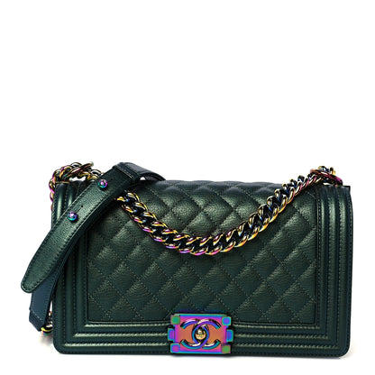 Chanel Iridescent Goatskin Quilted Medium Boy Flap Green 1 of 11