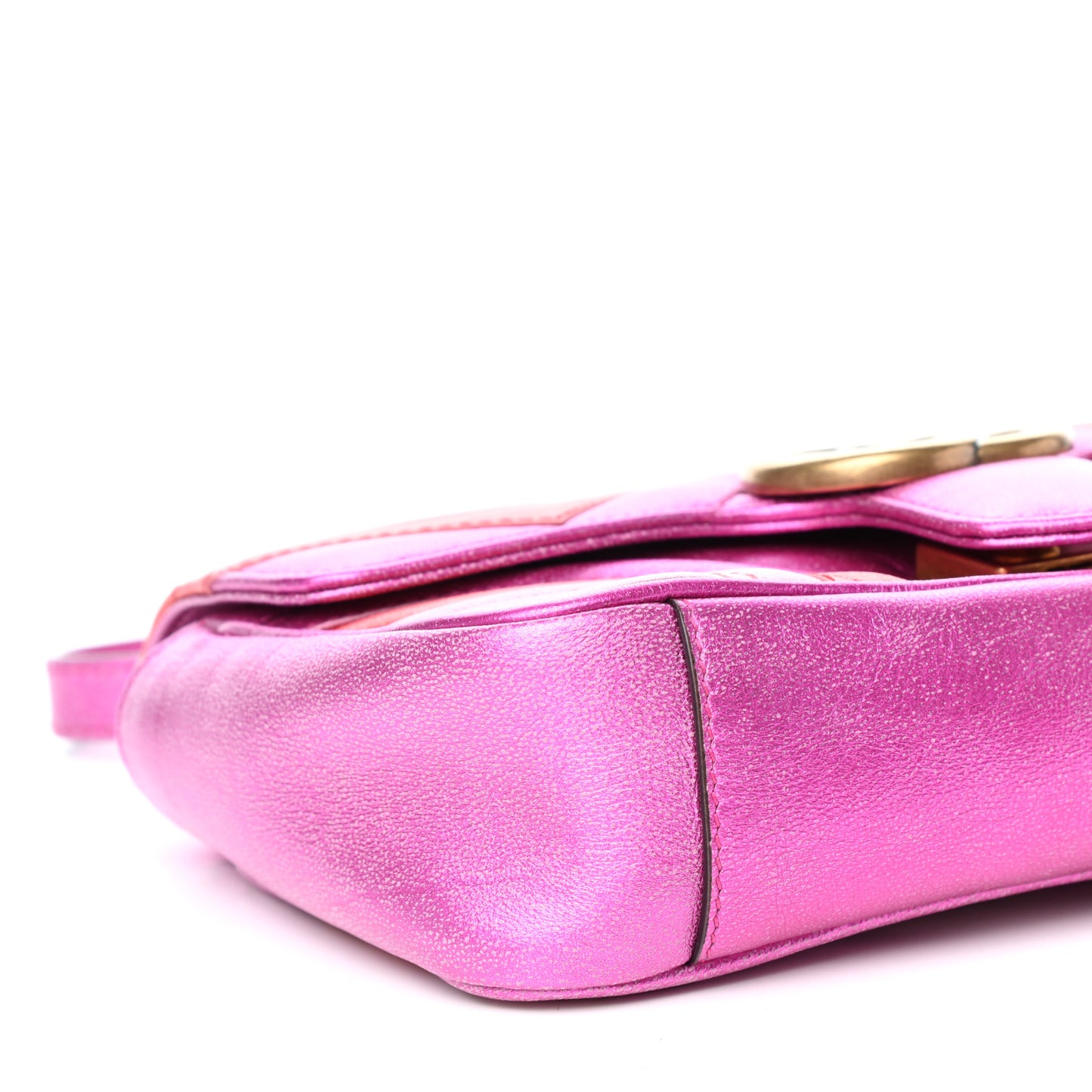 Metallic Calfskin Matelasse Mini GG Marmont Shoulder Bag Fuchsia