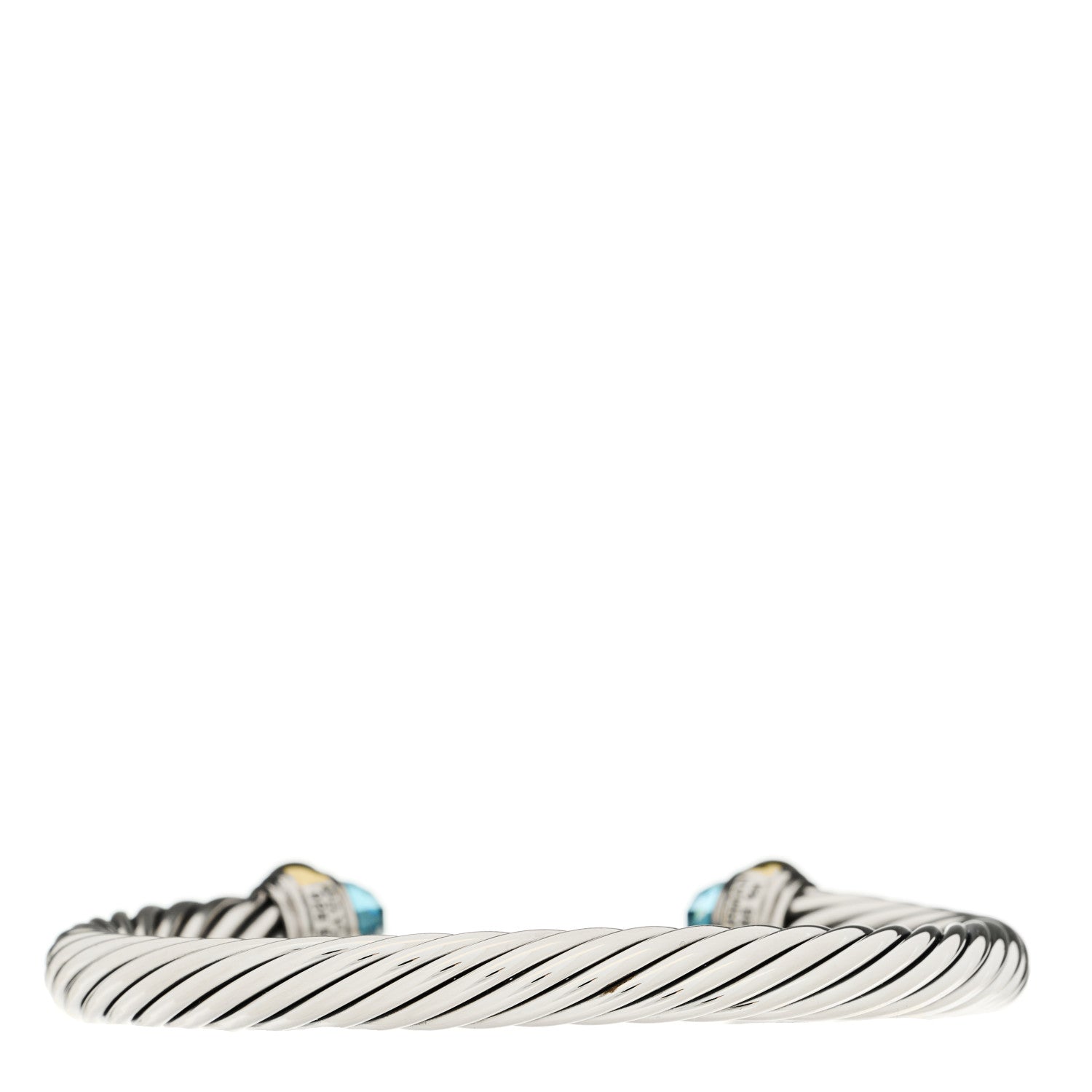 David Yurman Sterling Silver 14K Yellow Gold Blue Topaz 7mm Cable Classics Bracelet 2 of 3