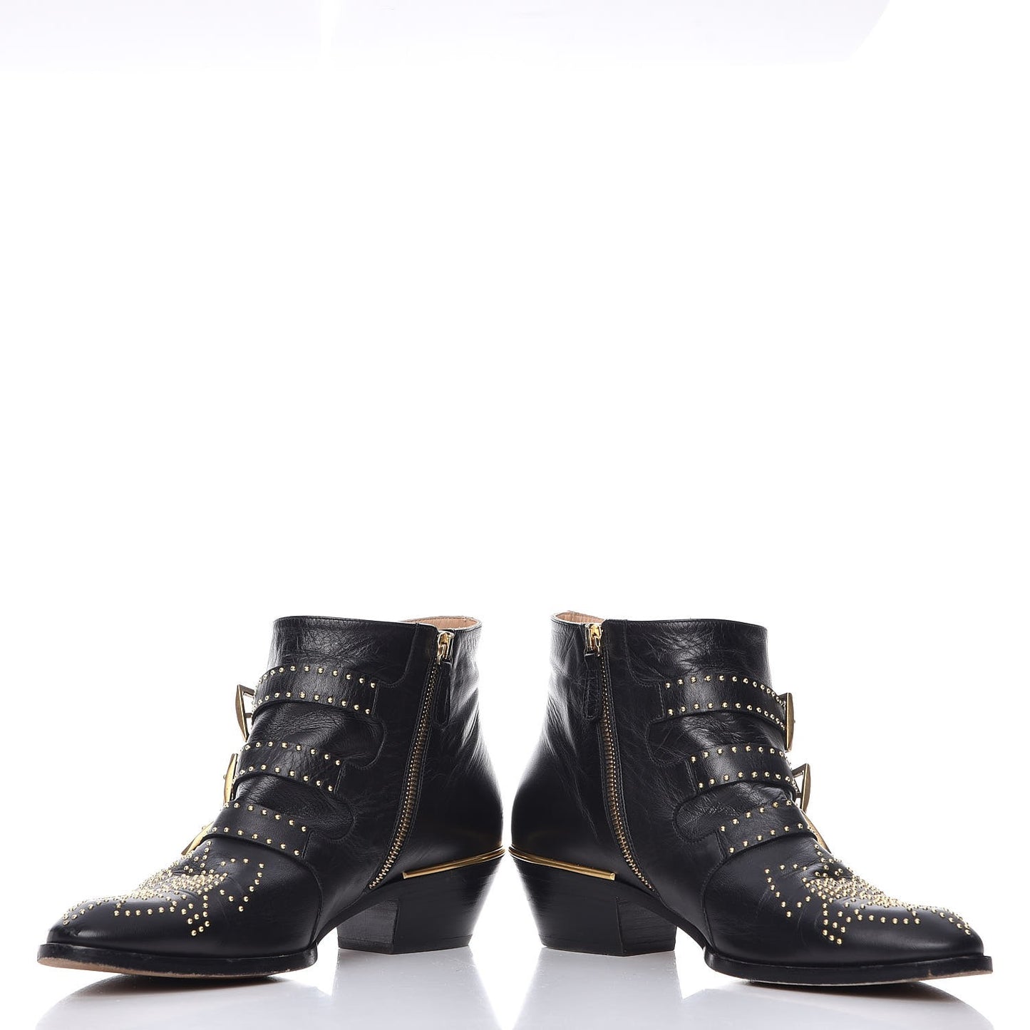 Nappa Sheepskin Studded Susanna Ankle Boots 39.5 Black Gold
