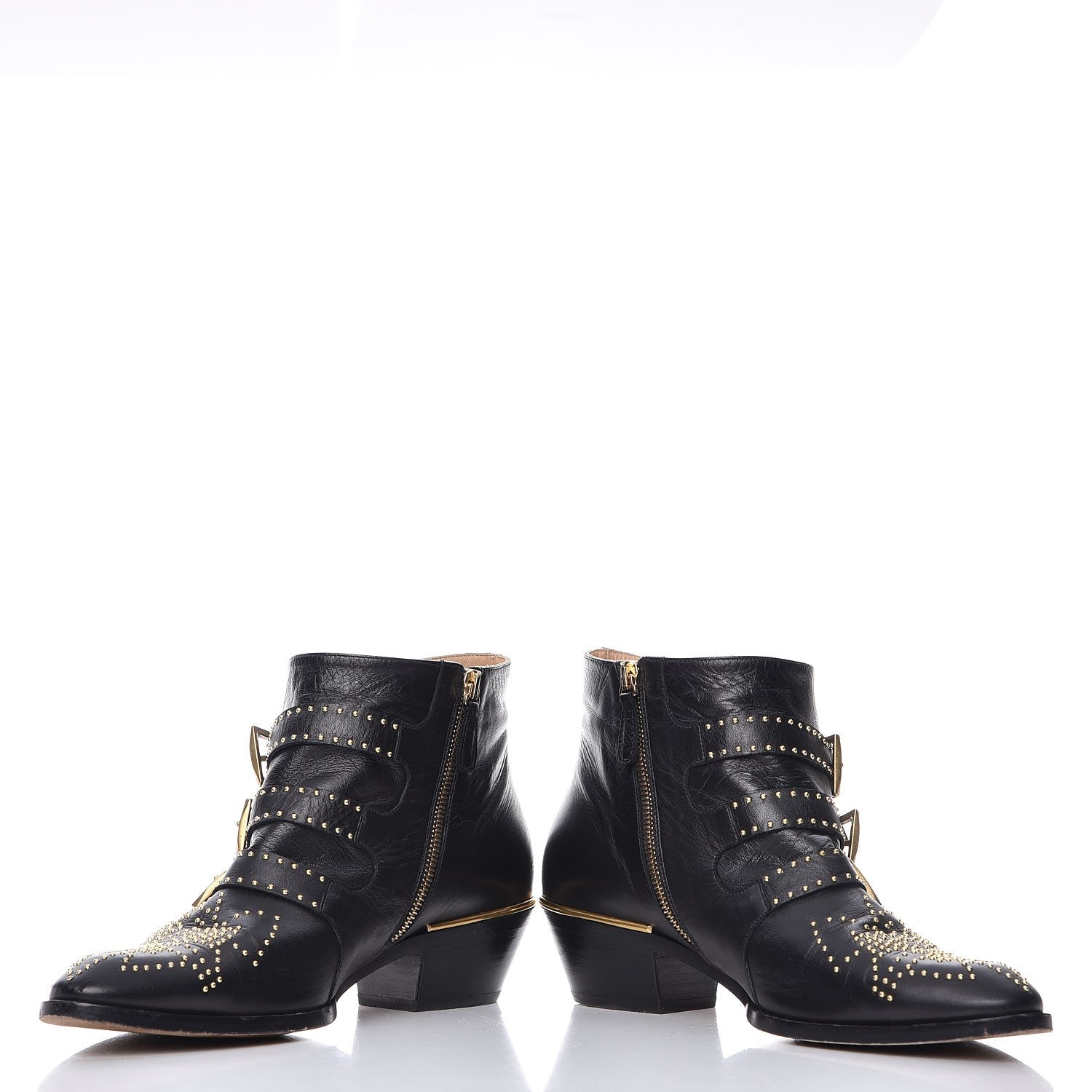 Chloe Nappa Sheepskin Studded Susanna Ankle Boots 39.5 Black Gold 6 of 12