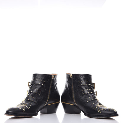 Chloe Nappa Sheepskin Studded Susanna Ankle Boots 39.5 Black Gold 6 of 12