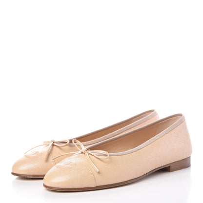Chanel Grained Calfskin Cap Toe Ballerina Flats 38.5 Beige 3 of 9