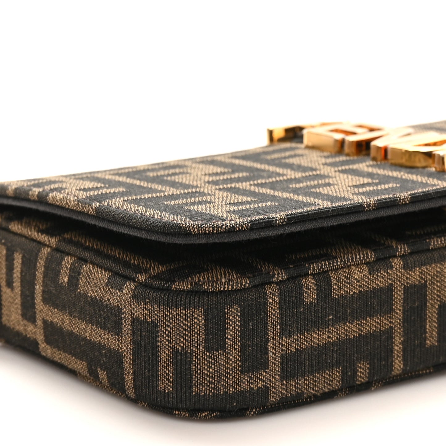 Fabric Jacquard Vitello Grace FF 1974 Fendigraphy Wallet On Chain Tobacco Moro Ebano