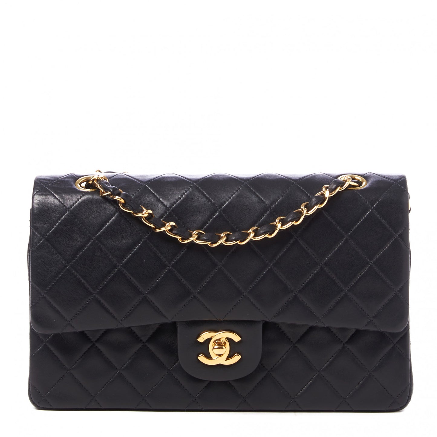 Lambskin Quilted Medium Double Flap Black