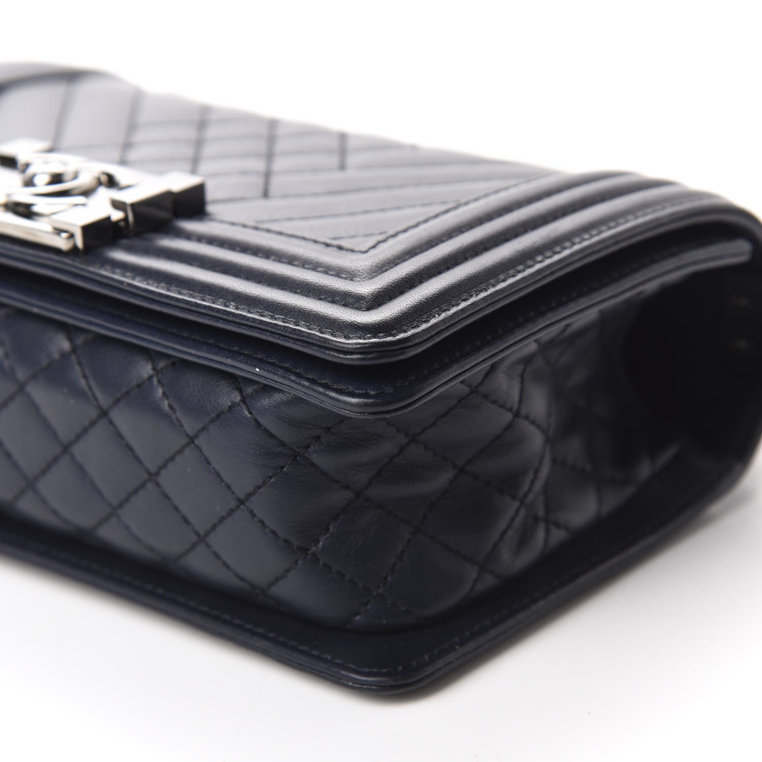 Chanel Lambskin Chevron Quilted Small Boy Flap Navy Blue 7 of 10